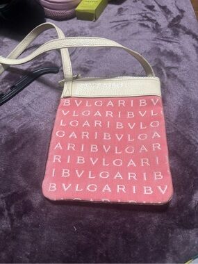 Bulgari Pink and Cream Logo Crossbody Pouch